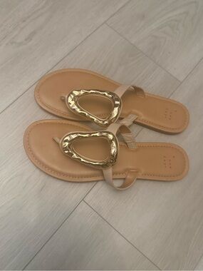 a new day Tan Slip-On Sandals with Gold Hammered Accent